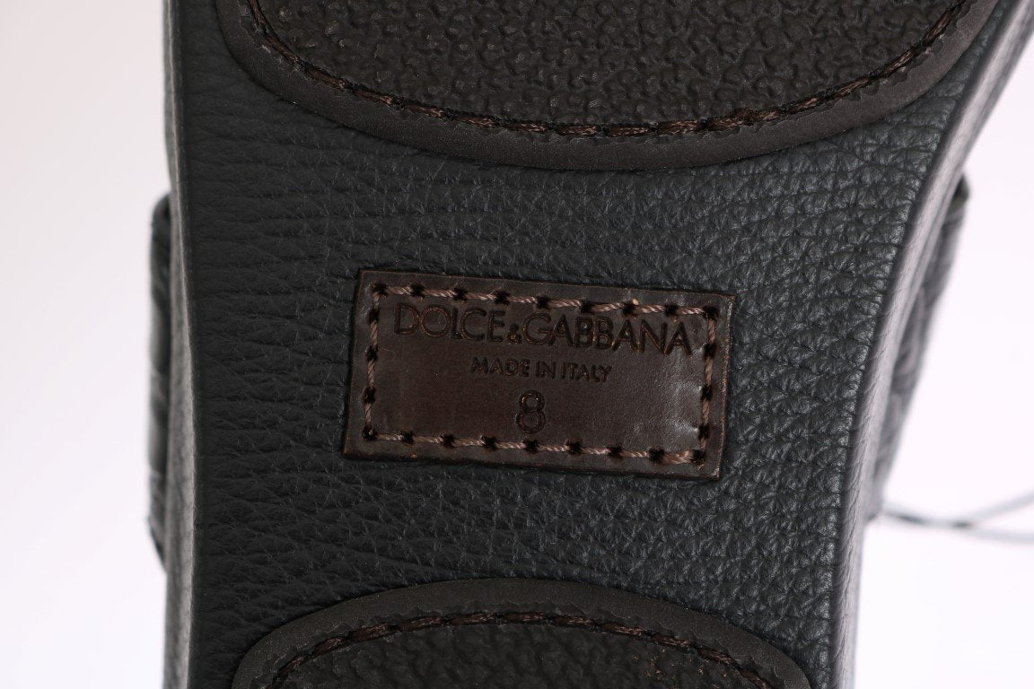 Black Pattern Leather Slides Sandals