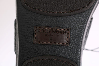 Black Pattern Leather Slides Sandals