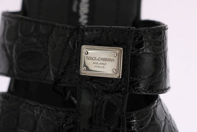 Black Pattern Leather Slides Sandals