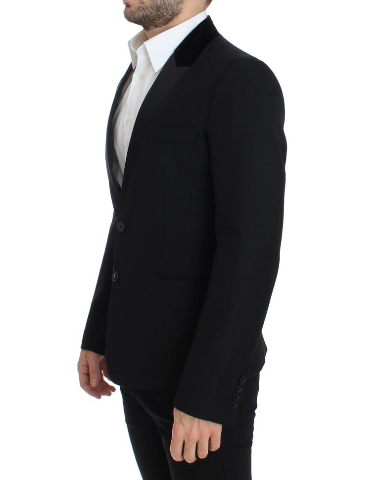 Black wool stretch slim fit blazer