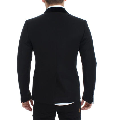 Black wool stretch slim fit blazer