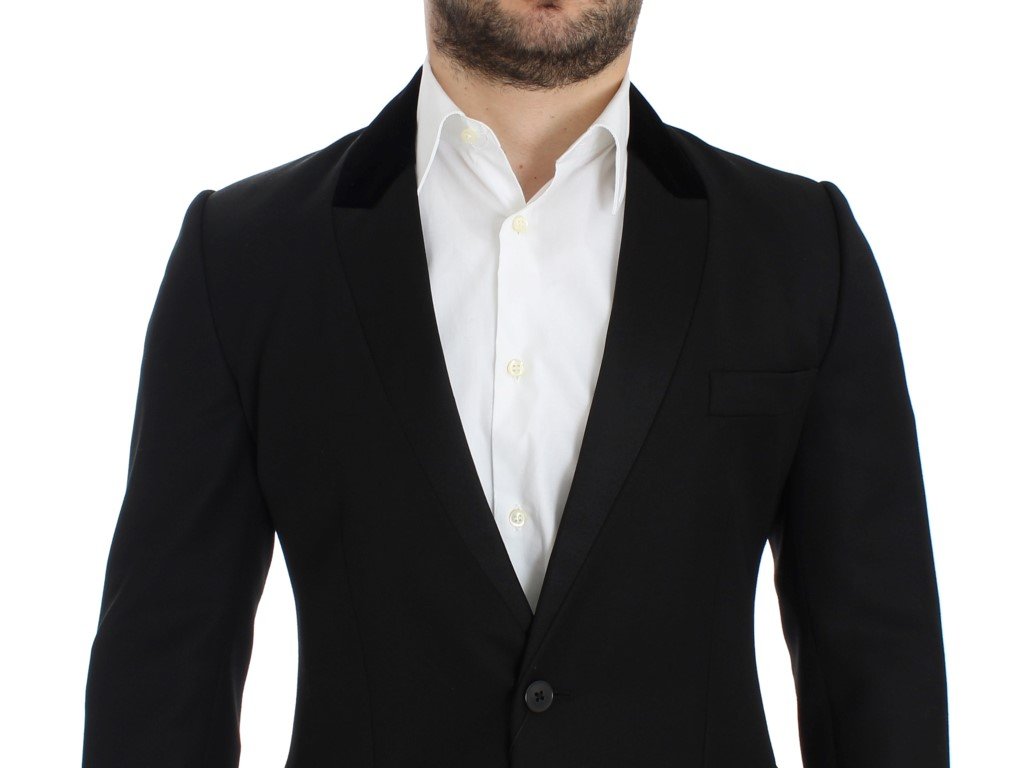 Black wool stretch slim fit blazer