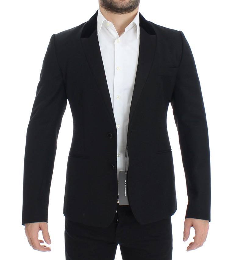 Black wool stretch slim fit blazer