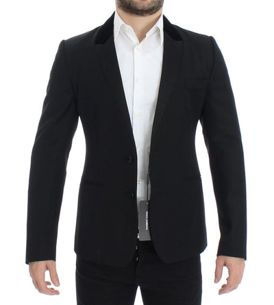 Black wool stretch slim fit blazer