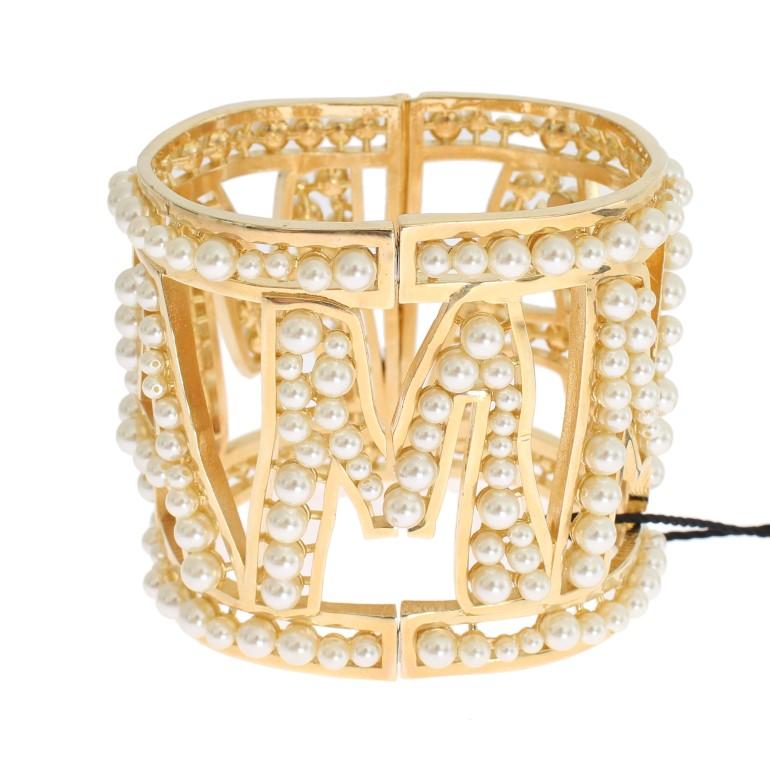 Gold Brass White Pearl MAMMA Cuff Bangle Bracelet