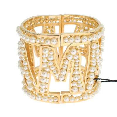 Gold Brass White Pearl MAMMA Cuff Bangle Bracelet