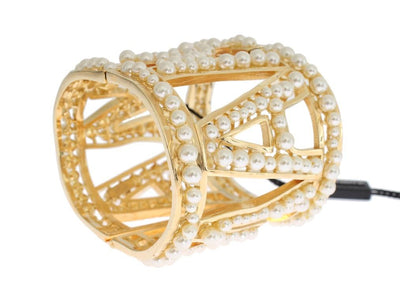 Gold Brass White Pearl MAMMA Cuff Bangle Bracelet