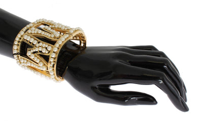 Gold Brass White Pearl MAMMA Cuff Bangle Bracelet