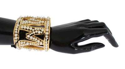 Gold Brass White Pearl MAMMA Cuff Bangle Bracelet