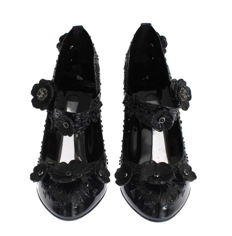 Black PVC Floral Crystal Pumps