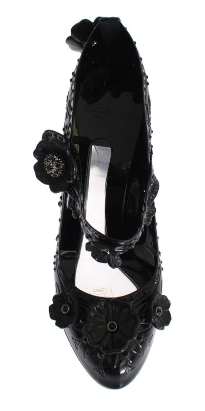 Black PVC Floral Crystal Pumps