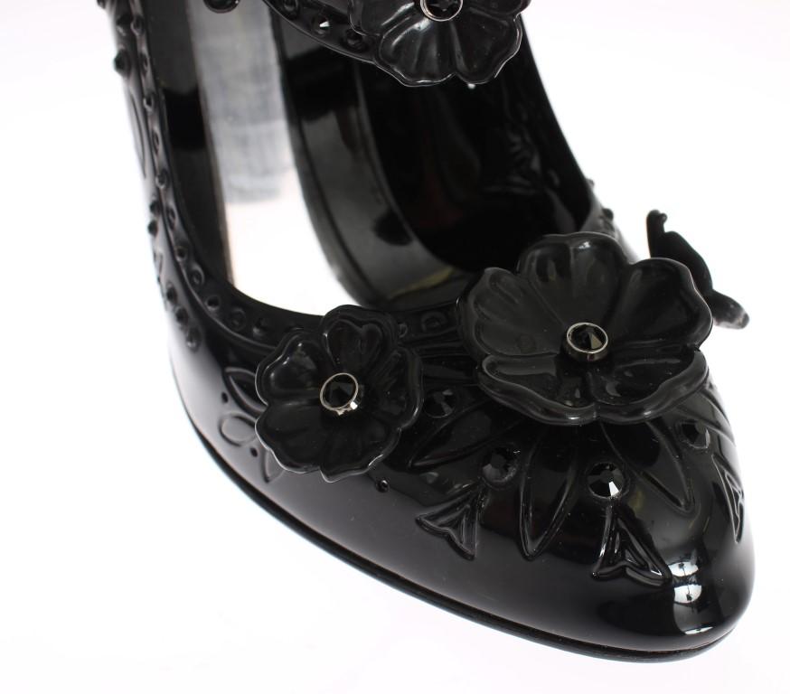 Black PVC Floral Crystal Pumps