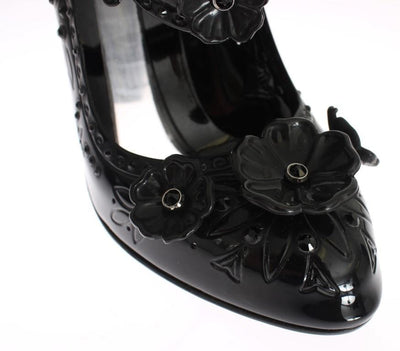 Black PVC Floral Crystal Pumps