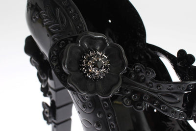 Black PVC Floral Crystal Pumps