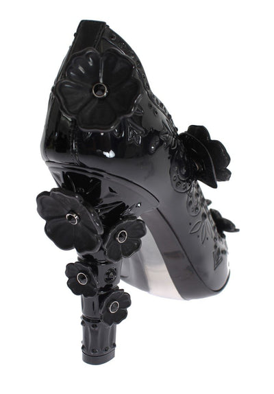 Black PVC Floral Crystal Pumps