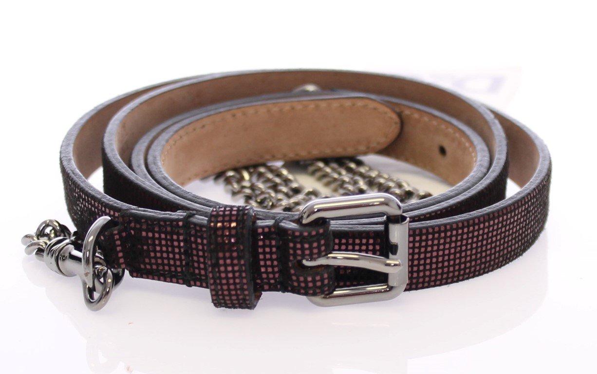 Purple Leather Logo Chain Belt