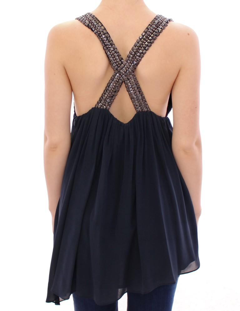 Navy Blue Studs Embellished Top Blouse