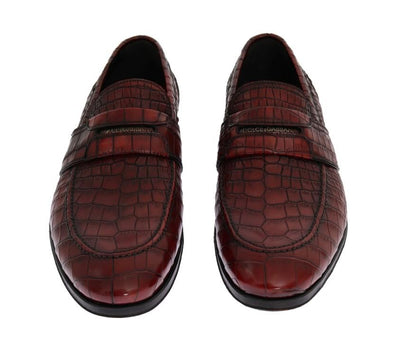 Bordeaux Crocodile Skin Loafers