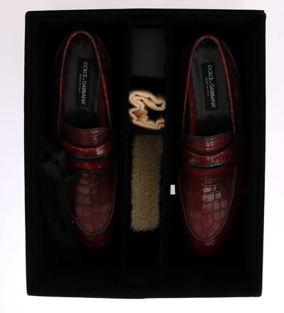 Bordeaux Crocodile Skin Loafers
