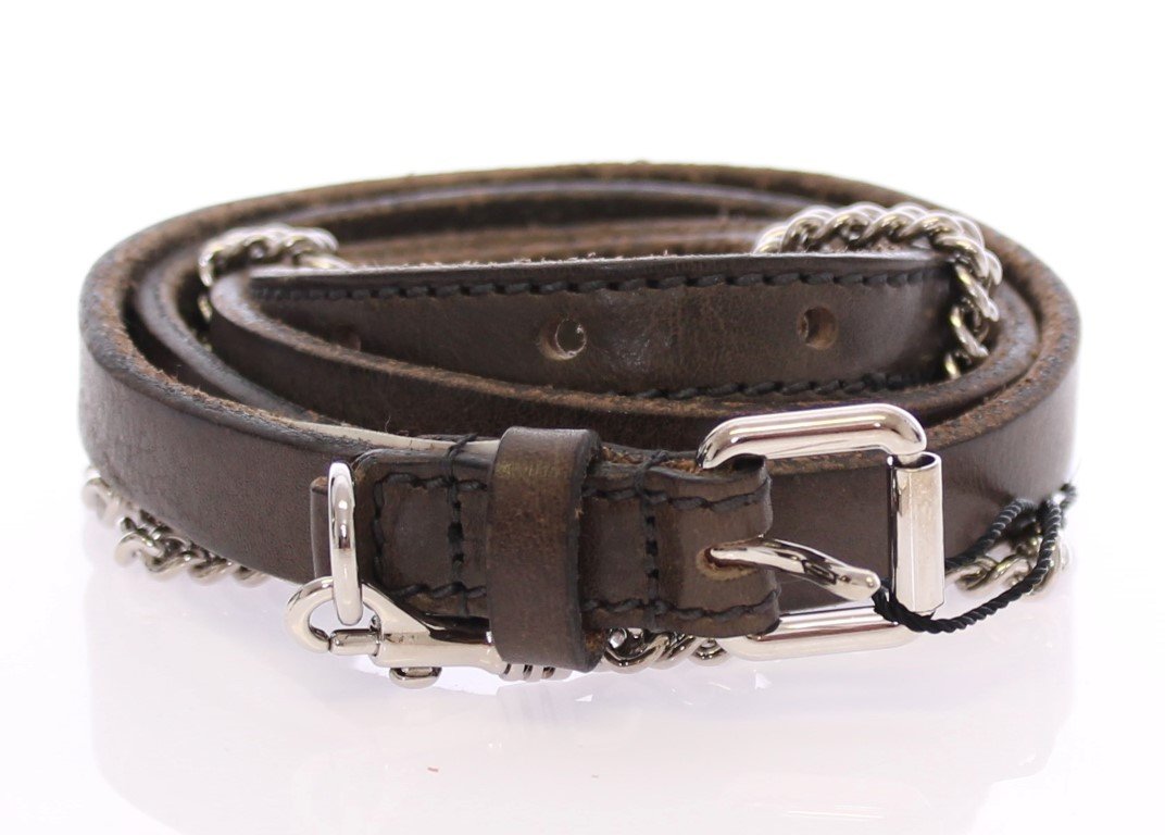 Brown Leather Logo Chain Belt