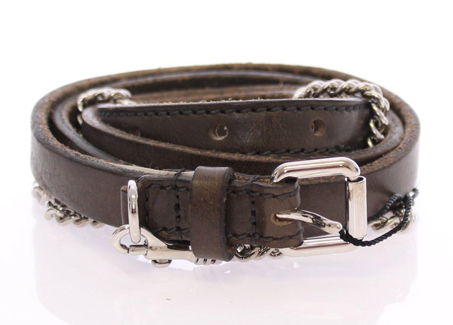 Brown Leather Logo Chain Belt