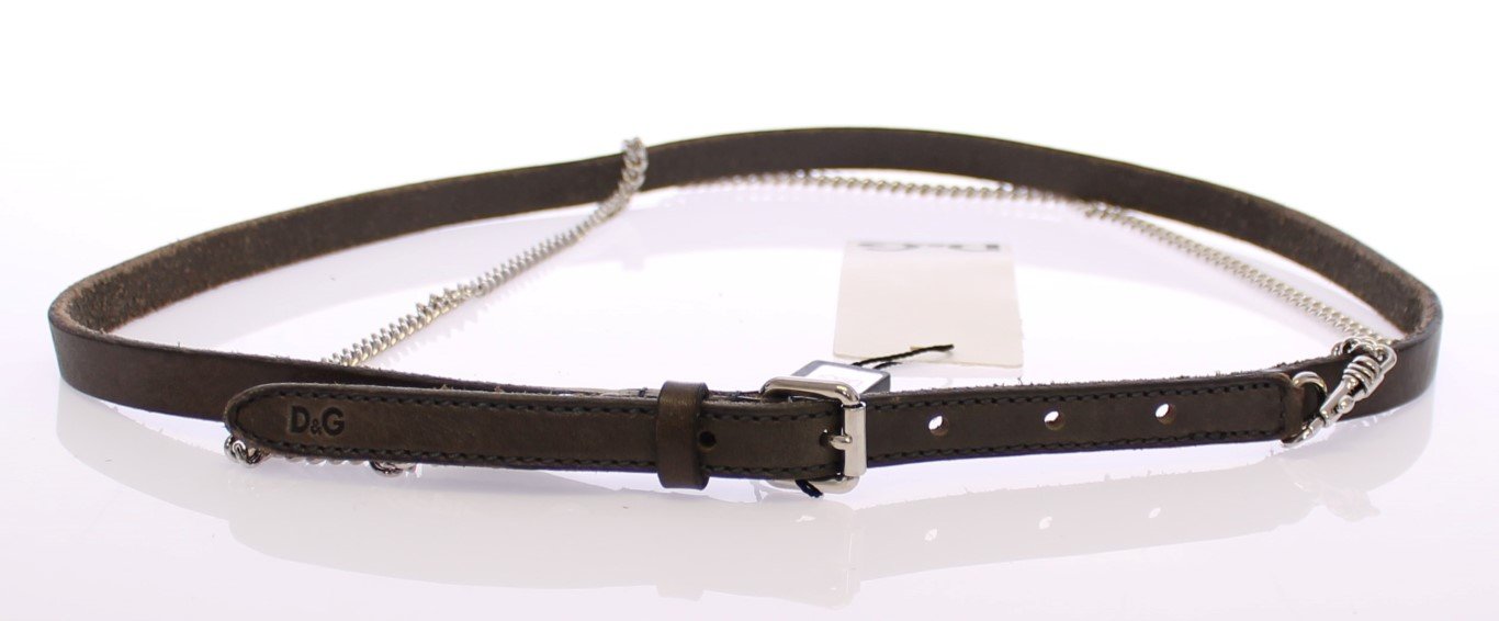 Brown Leather Logo Chain Belt