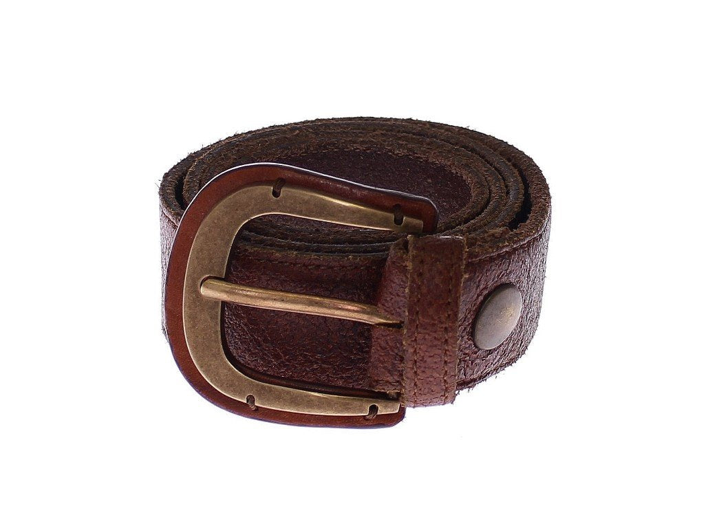 Brown Leather Logo Waist Gold Buckle Belt