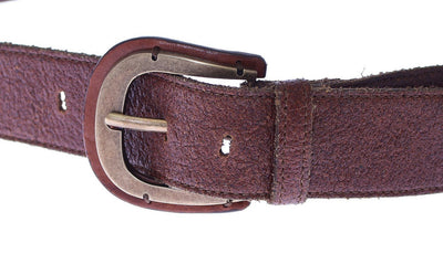 Brown Leather Logo Waist Gold Buckle Belt