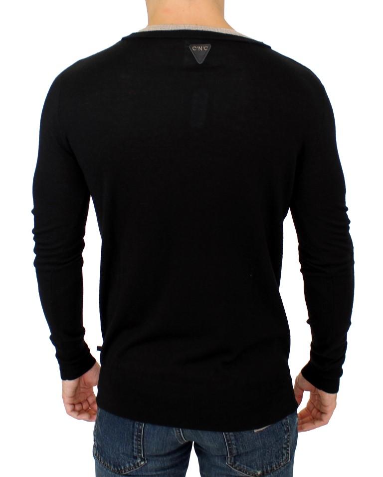 Black crewneck wool sweater
