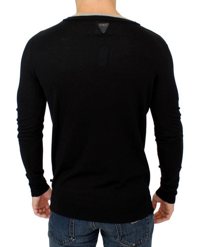 Black crewneck wool sweater