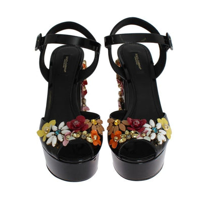 Black Leather Crystal Sandals