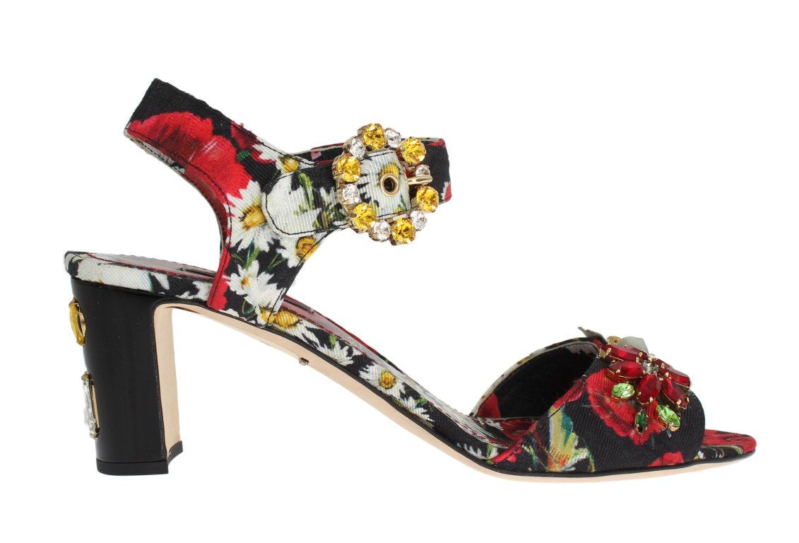 Multicolor Brocade Floral Ankle Strap Sandals