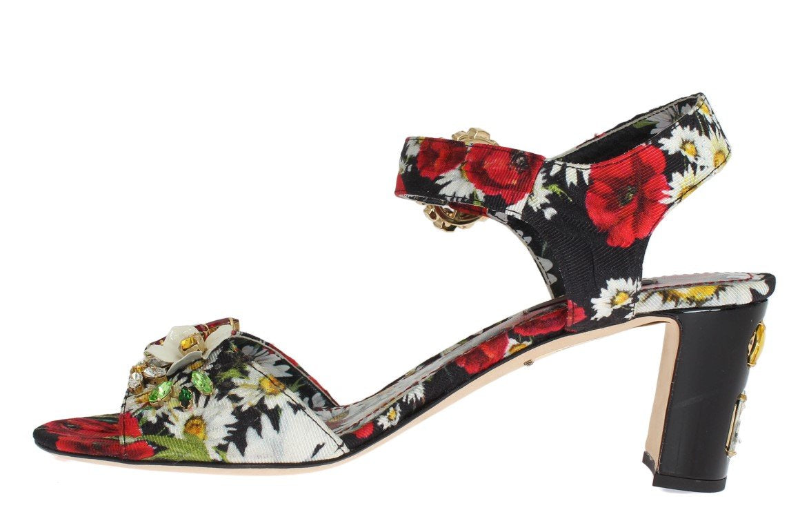 Multicolor Brocade Floral Ankle Strap Sandals