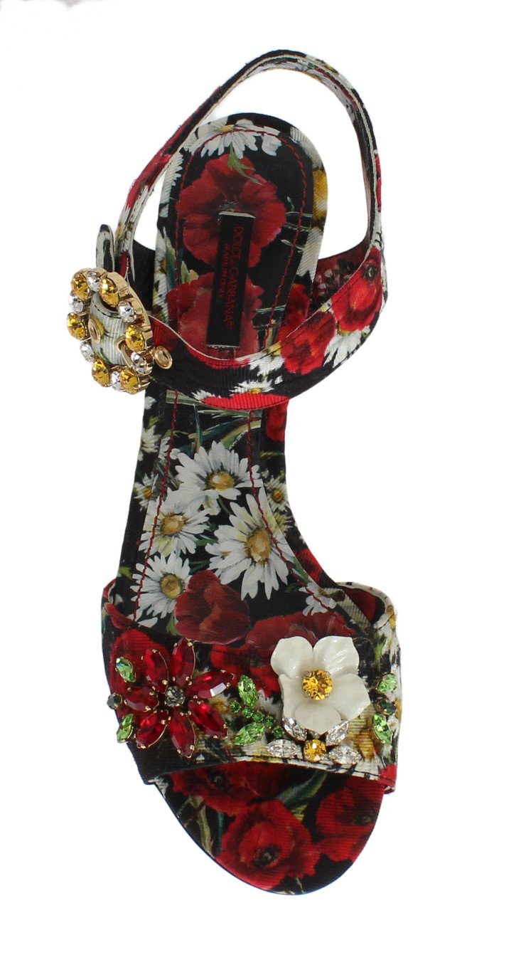 Multicolor Brocade Floral Ankle Strap Sandals