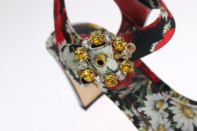 Multicolor Brocade Floral Ankle Strap Sandals
