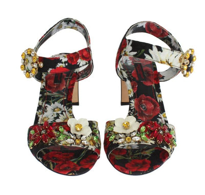 Multicolor Brocade Floral Ankle Strap Sandals
