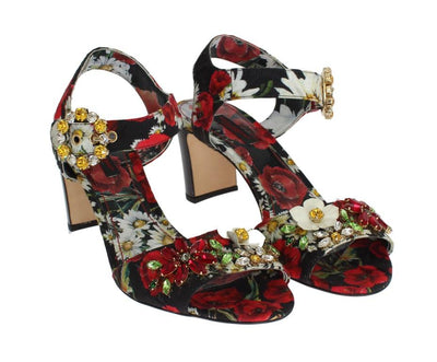 Multicolor Brocade Floral Ankle Strap Sandals
