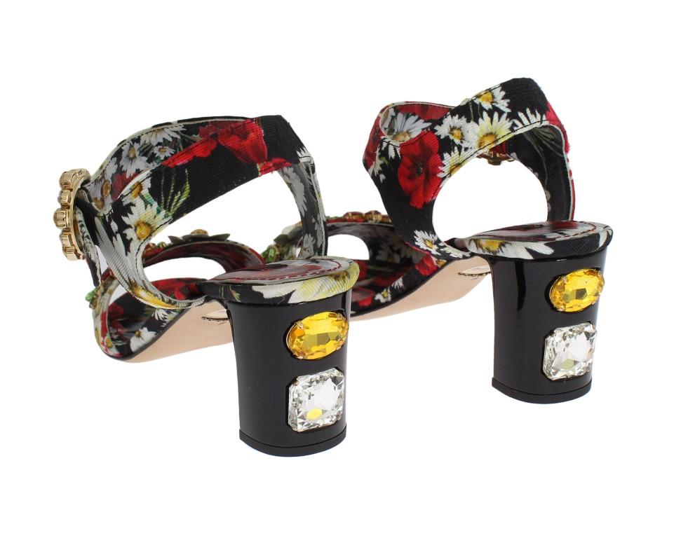 Multicolor Brocade Floral Ankle Strap Sandals