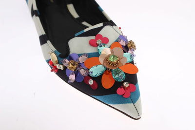 Blue White Wool Crystal Flat Loafers