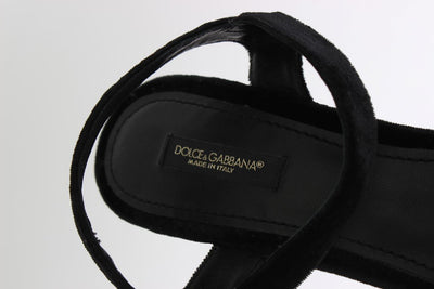 Black Velvet Crystal Wedges Sandals