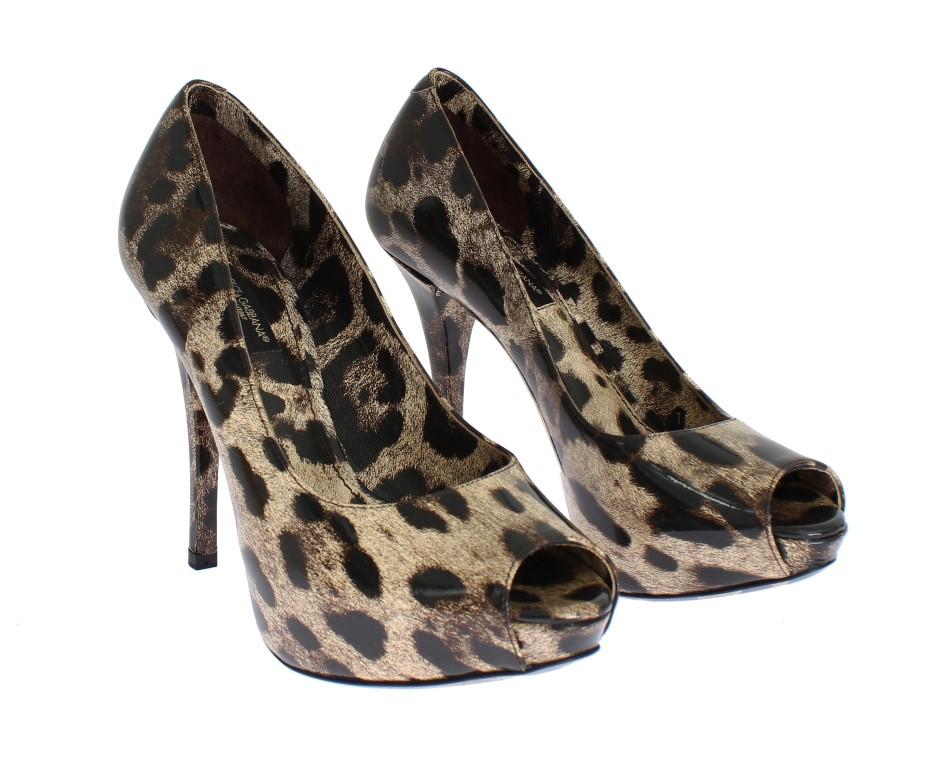 Brown Leather Open Toe Platform Pumps
