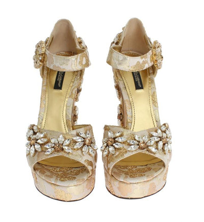Gold Brocade Crystal Strap Sandals