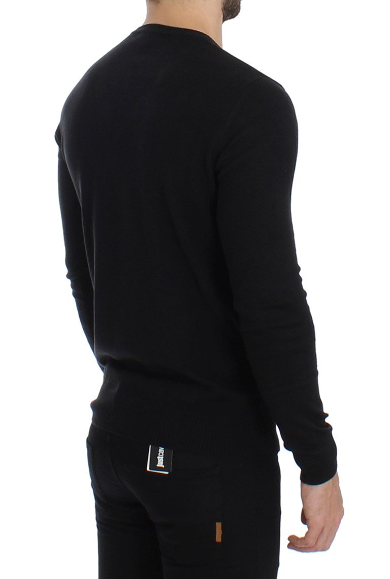 Black Wool Blend Mens V-neck Pullover Sweater
