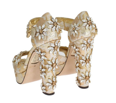 Gold Brocade Crystal Strap Sandals
