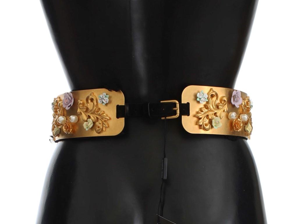 Gold Brass Floral Pearl Waist Belt