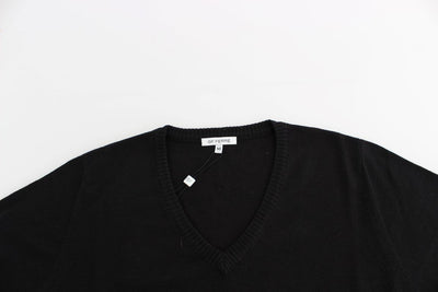 Black Wool Blend Mens V-neck Pullover Sweater