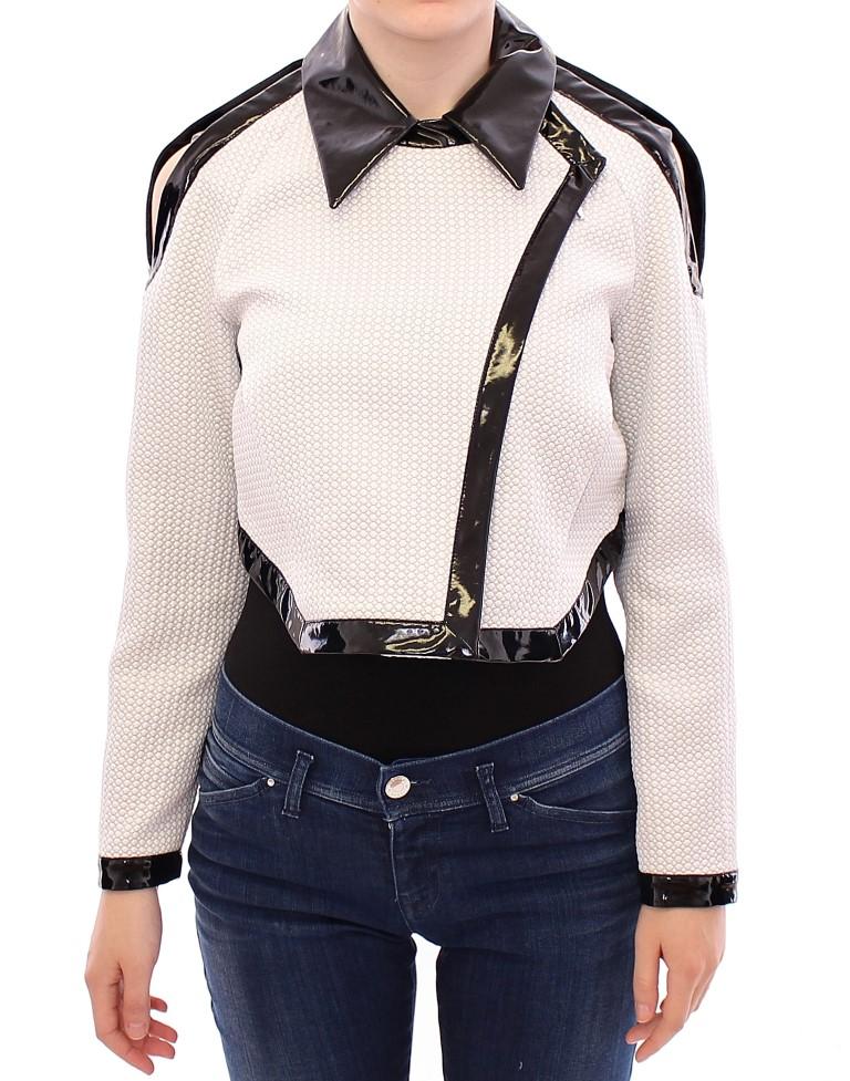 White Black Zipper Closure Cropped Jacket