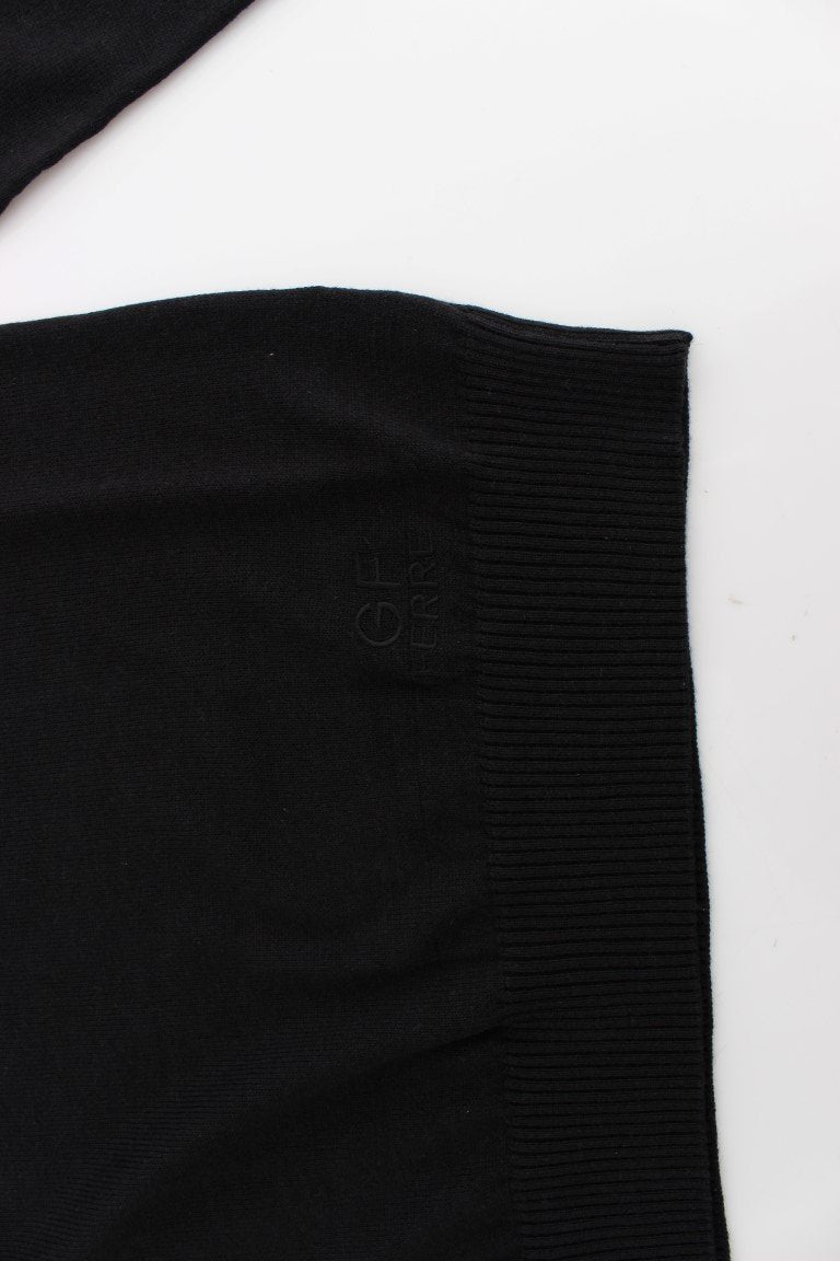 Black Wool Blend Mens V-neck Pullover Sweater