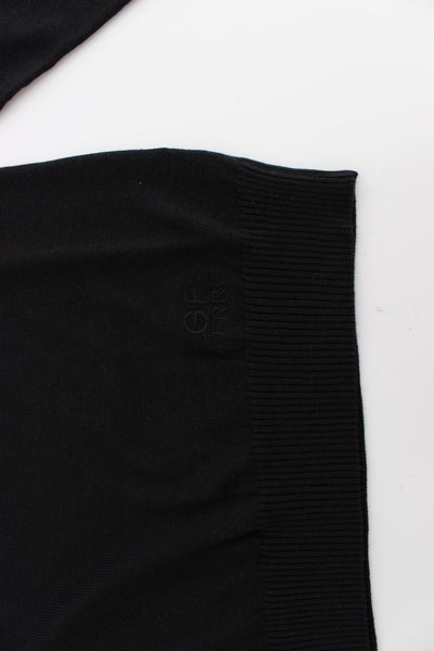 Black Wool Blend Mens V-neck Pullover Sweater