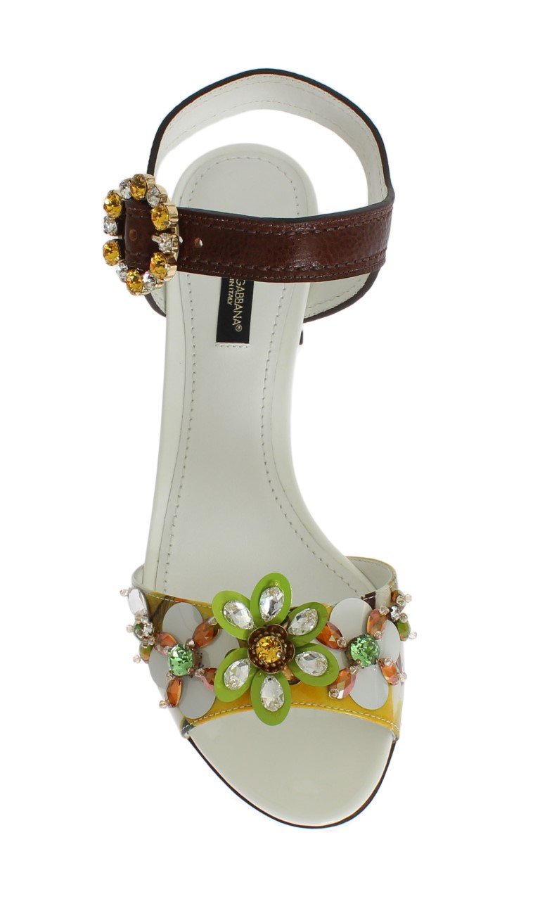 Multicolor Floral Print Crystal Strap Sandals